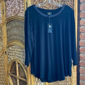 JM Collection Black Long Sleeve Blouse Top Size Petite Large New With Tags